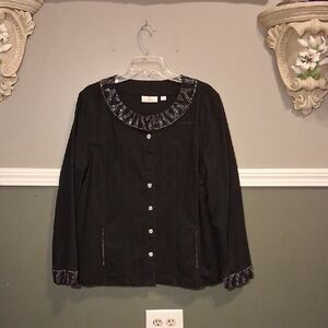 Quacker Factory Fancy Beaded Jean Black Jacket with Beaded Collar